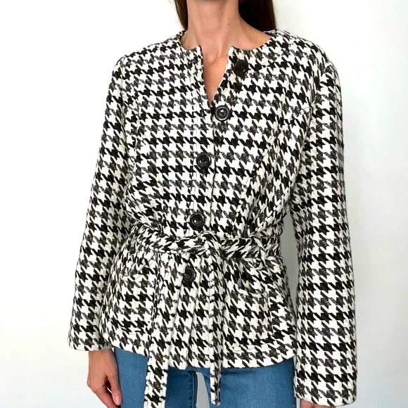 EUC E.col.o.gie Belted Houndstooth Wool Jacket - Picture 1 of 6